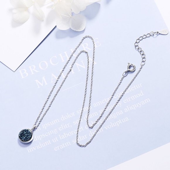 NEW Sterling Silver Blue Druzy Crystal Necklace - Picture 5 of 10